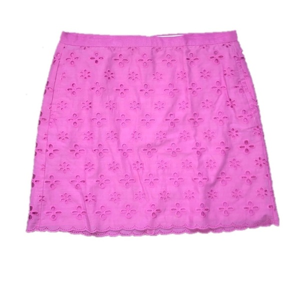 LOFT Floral Eyelet Ribbon Waist Scallop Hem Skirt - Picture 3 of 7